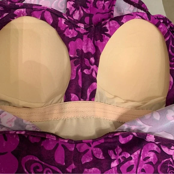 Vintage Maxine of Hollywood Purple Floral Swimsuit One Piece Figure Flattering - Picture 13 of 16